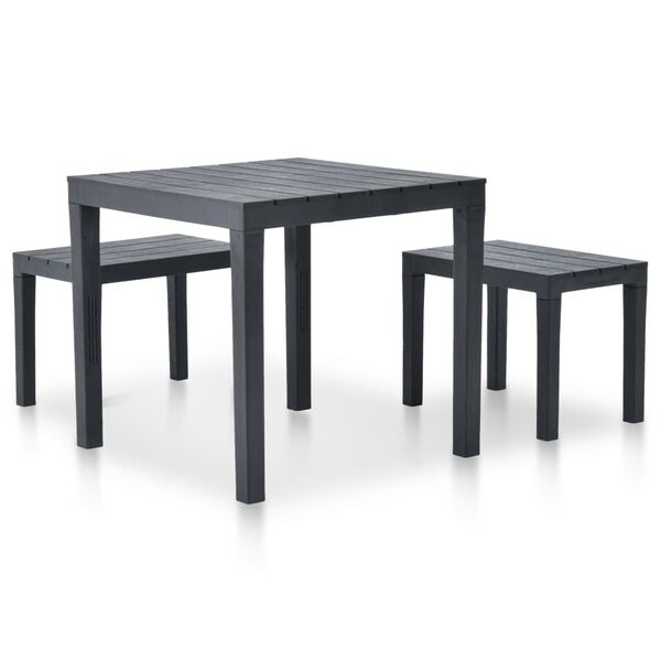 vidaXL Garden Table with 2 Benches Plastic Anthracite