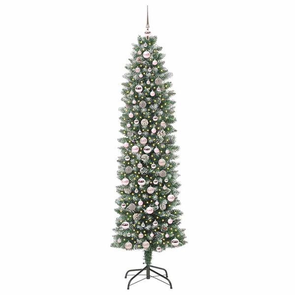 vidaXL Artificial Slim Christmas Tree Green and white 210 cm