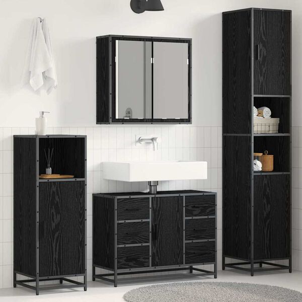 vidaXL Bathroom Furniture Set 3 pcs Black oak Engineered wood