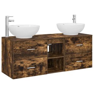vidaXL Bathroom Cabinet Set 3 pcs Smoked Oak 129 x 44.5 x 80 cm
