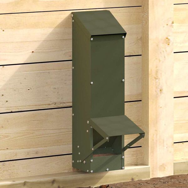 vidaXL Chicken Feeder Olive Green 13 x 12 x 51 cm Cold-Rolled Steel