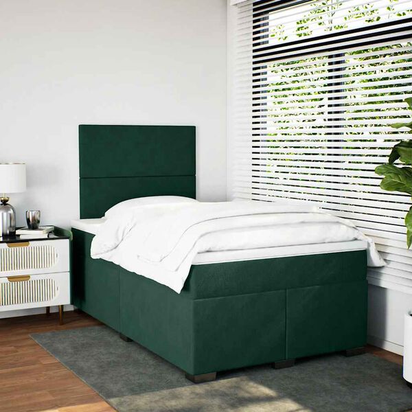 vidaXL Box Spring Bed with Mattress Dark Green 120x200 cm Velvet