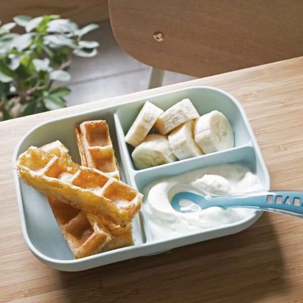 Beaba 2 Piece Compartment Baby Plate Set Silicone Blue