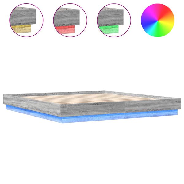 vidaXL Bed Frame with LED without Mattress Grey Sonoma 200x200 cm