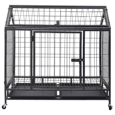 vidaXL Heavy Duty Dog Cage with Wheels Steel 98x73x99 cm