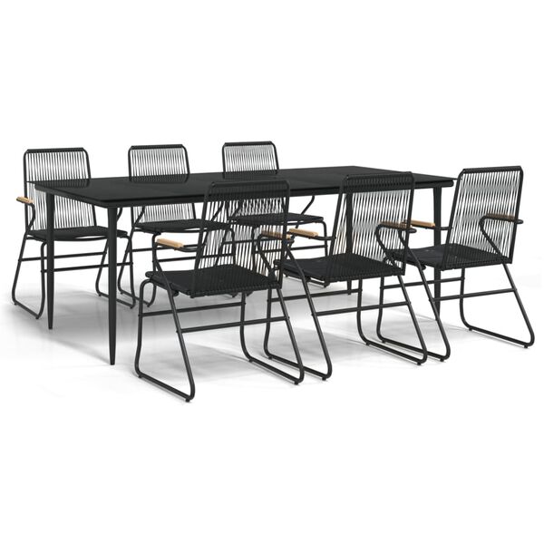 vidaXL 7 Piece Garden Dining Set Black PVC Rattan