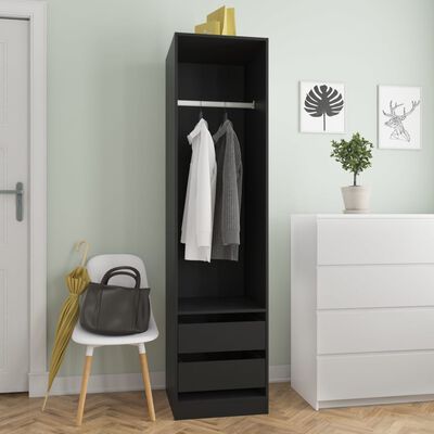 vidaXL Wardrobe with Drawers Black 50x50x200 cm Engineered Wood