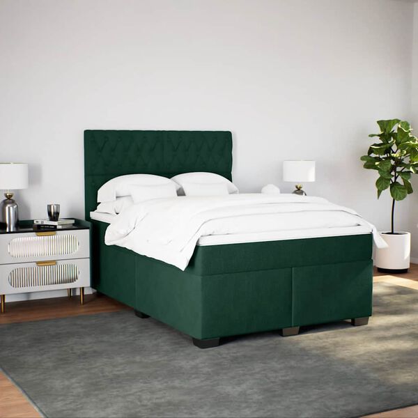 vidaXL Box Spring Bed with Mattress Dark Green 140x190 cm Velvet