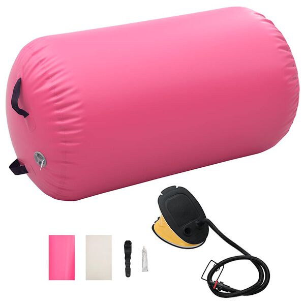 vidaXL Inflatable Gymnastic Roll with Pump 100x60 cm PVC Pink