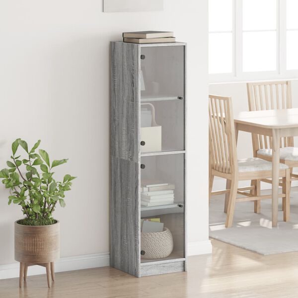 vidaXL Highboard with Glass Doors Grey Sonoma 35x37x142 cm