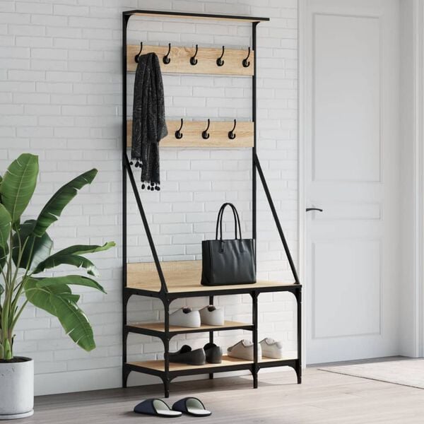 vidaXL Clothes Rack with Shoe Storage Sonoma Oak 80x40x184 cm