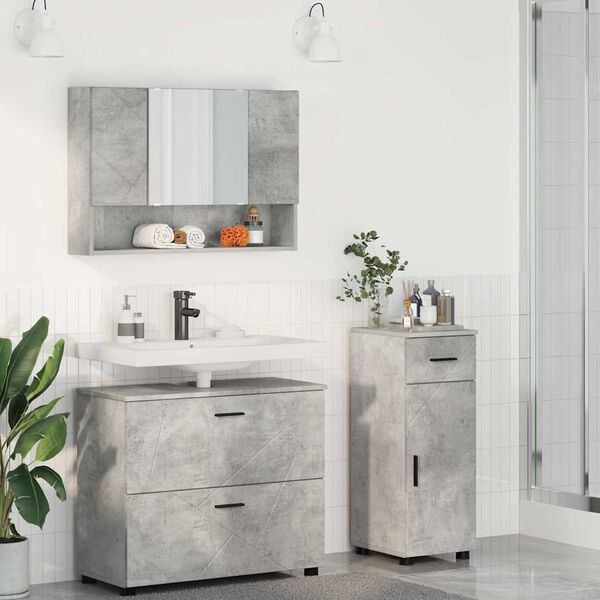 vidaXL Bathroom Furniture Set with Drawer 3 pcs Concrete Grey