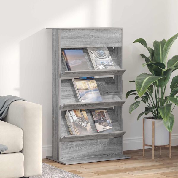 vidaXL Magazine Rack Grey Sonoma 70 x 41 x 126 cm Engineered Wood