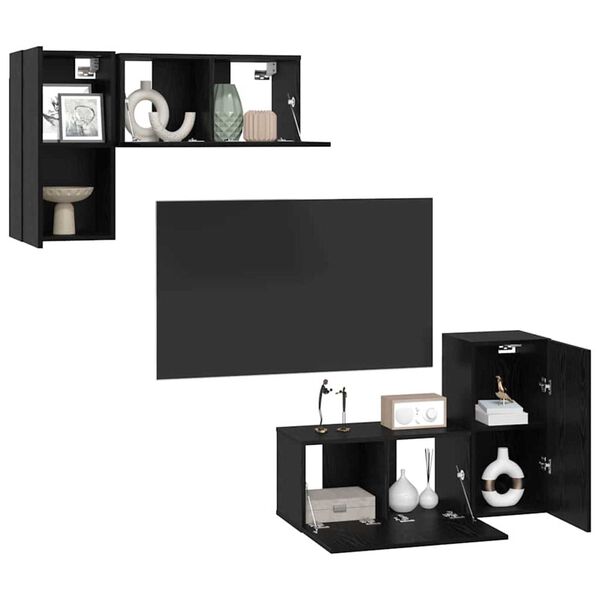 vidaXL TV Cabinet Set Wall-mounted Black Oak Engineered Wood