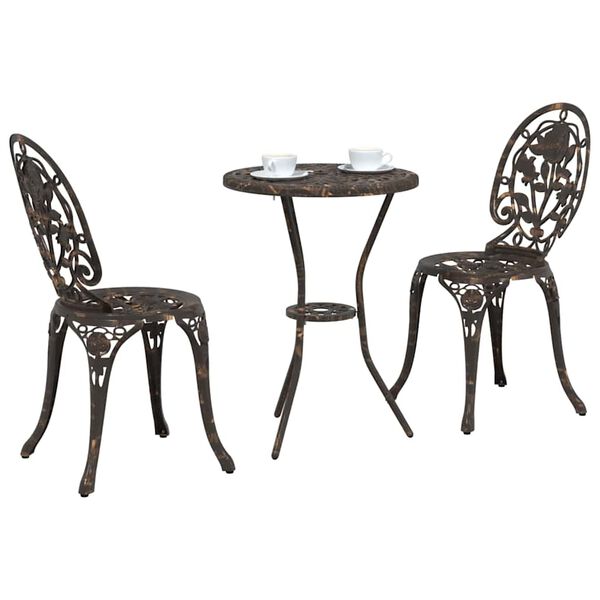 vidaXL Garden Bistro Set 3 pcs Bronze Aluminium