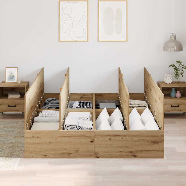 vidaXL Storage Bed Frame Artisan Oak 135 x 190 cm Engineered Wood
