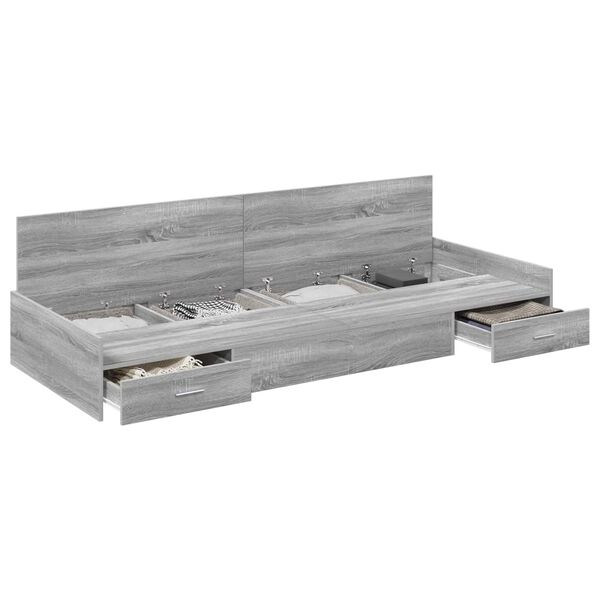 vidaXL Bed Frame with Drawer Grey Sonoma 80 x 200 cm Engineered Wood