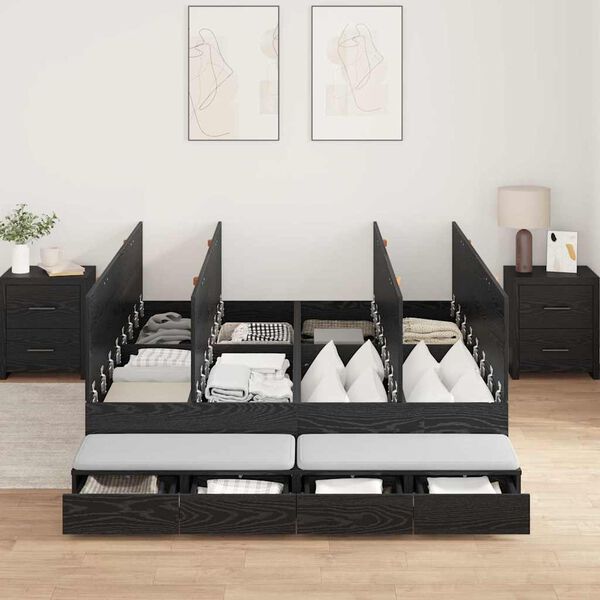 vidaXL Storage Bed Frame with Drawer Black Oak 140 cm Engineered Wood