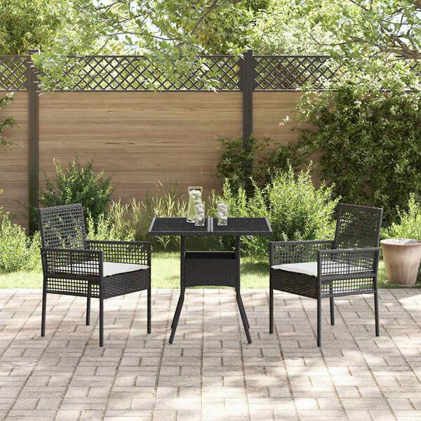 vidaXL Garden Dining Set 3 pcs Black Poly Rattan