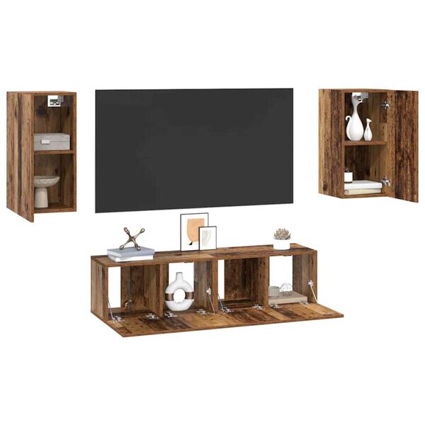 vidaXL TV Cabinet Set Wall-mounted 4 pcs Old Wood Engineered Wood