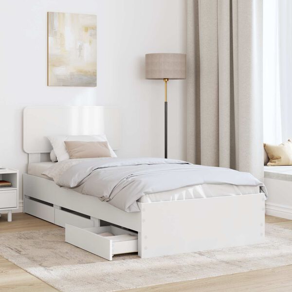 vidaXL Bed Frame with Headboard White 100 x 200 cm Engineered Wood
