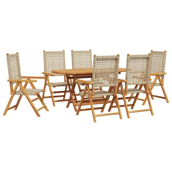 vidaXL Garden Dining Set 7 pcs Beige Solid acacia wood and poly rattan