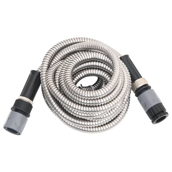 vidaXL Garden Hose with Spray Nozzle Silver 0.6" 30 m Stainless Steel