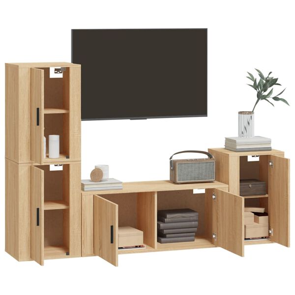 vidaXL 4 Piece TV Cabinet Set Sonoma Oak Engineered Wood
