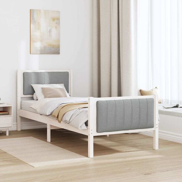 vidaXL Bed frame White and light grey 75 x 190 cm Solid pine wood
