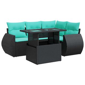 vidaXL 5 Piece Garden Sofa Set with Cushions Black Poly Rattan Acacia