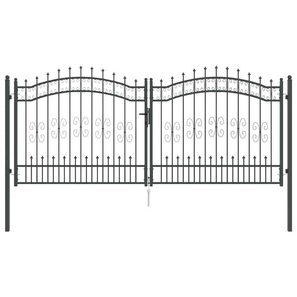 vidaXL Fence Gate with Spear Top Black 305x125 cm Powder-coated Steel