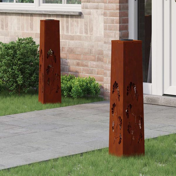 vidaXL Solar LED Pathway Light 2 pcs Corten Steel Corten Steel