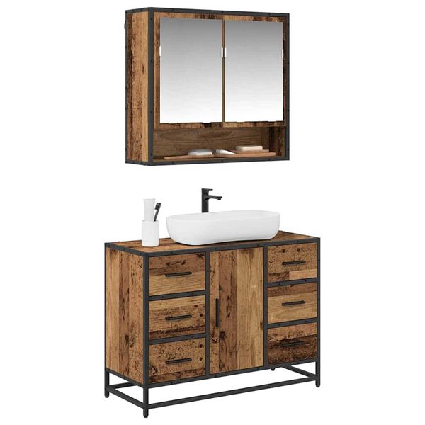 vidaXL Bathroom Furniture Set with Door 2 pcs Old wood 80 x 33 x 60 cm