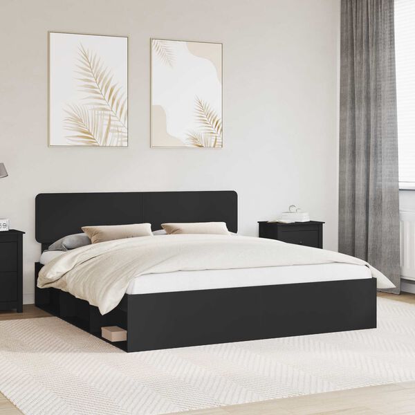 vidaXL Bed Frame with Headboard Black 180 x 200 cm Solid Pine Wood