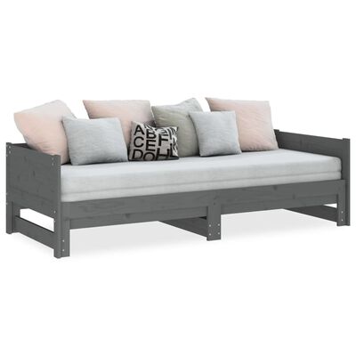 vidaXL Pull-out Day Bed Grey Solid Wood Pine 2x(90x200) cm