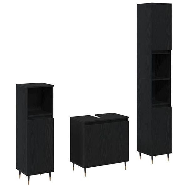 vidaXL Bathroom Furniture Set 3 pcs Black Oak 30 x 30 x 190 cm