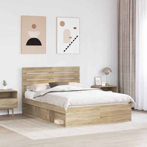 vidaXL Bed Frame with Headboard Sonoma 160 x 200 cm Solid Pine Wood