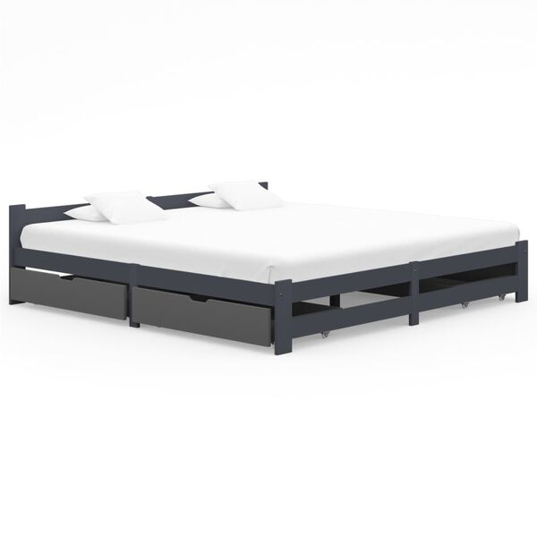 vidaXL Bed Frame without Mattress Dark Grey Solid Pinewood 200x200 cm (322025+2x321990)