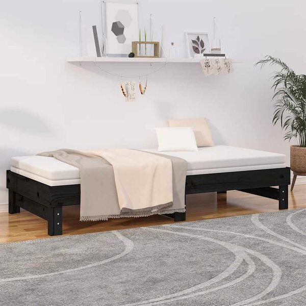 vidaXL Pull-out Day Bed without Mattress Black 2x(80x200) cm