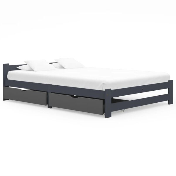 vidaXL Bed Frame without Mattress Dark Grey Solid Pinewood 160x200 cm (322023+321990)