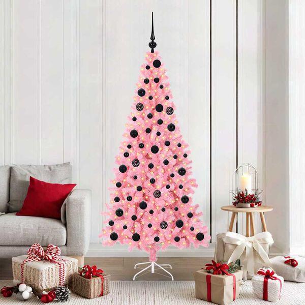 vidaXL Christmas Tree with 300 LEDs with Stand Pink 180 cm PVC