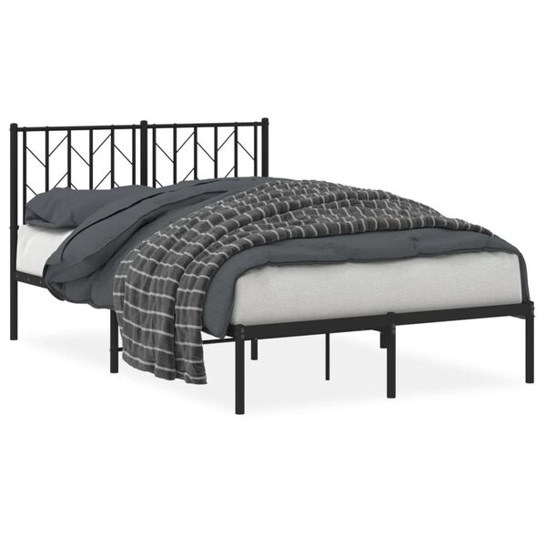 vidaXL Metal Bed Frame without Mattress with Headboard Black 120x190cm