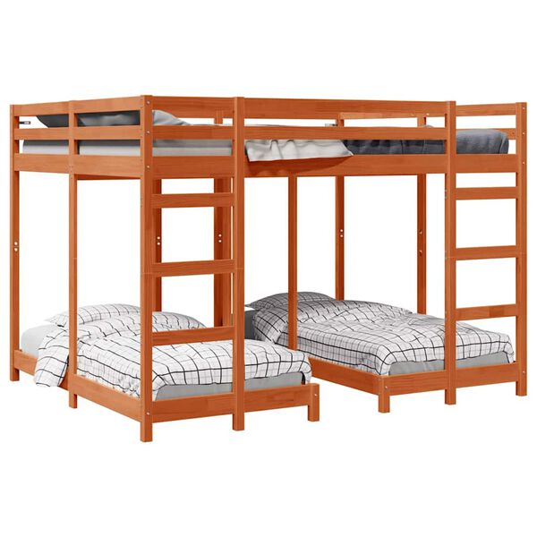 vidaXL Triple Bunk Bed Frame Wax brown 160 x 200 cm Solid Pine Wood