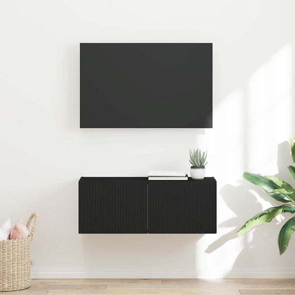 vidaXL TV Wall Cabinet Black 78.5 x 31 x 29.5 cm Engineered Wood