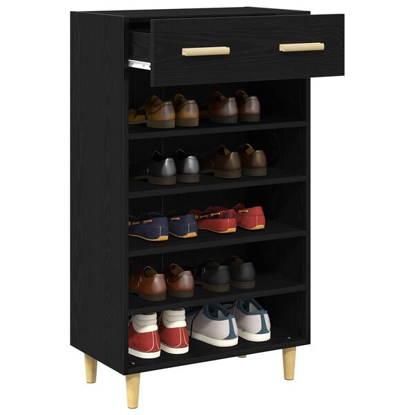 vidaXL Shoe Cabinet Plain Black Oak 60 x 35 x 105 cm Engineered Wood