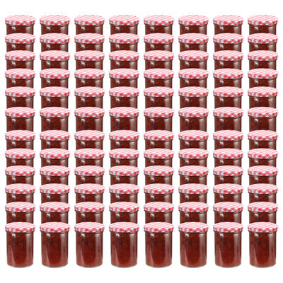 vidaXL Glass Jam Jars with White and Red Lid 96 pcs 400 ml