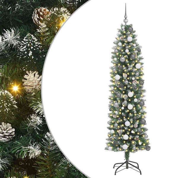 vidaXL Artificial Slim Christmas Tree Green and White 210 cm