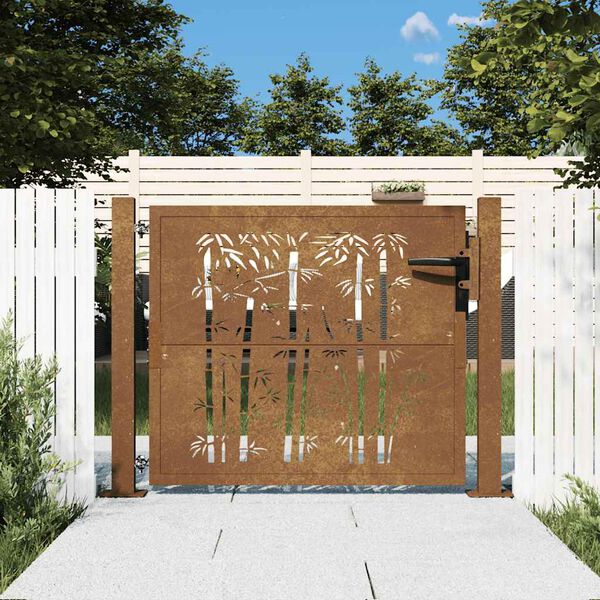 vidaXL Garden Gate 100x75 cm Corten Steel Bamboo Design