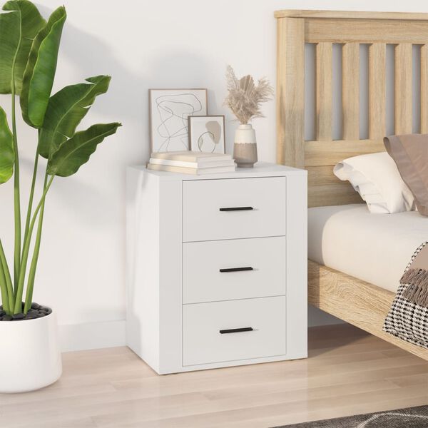 vidaXL Bedside Cabinet White 50x36x60 cm Engineered Wood