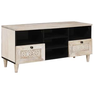 vidaXL TV Cabinet Bleached White 100 x 33 x 46 cm Solid Mango Wood
